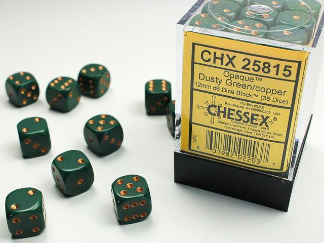 Opaque 12mm d6 Dice Block - Dusty Green/Copper - ZZGames.dk