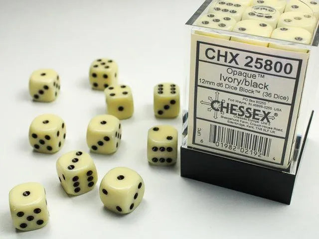 Opaque 12mm d6 Dice Block - Ivory/Black - ZZGames.dk