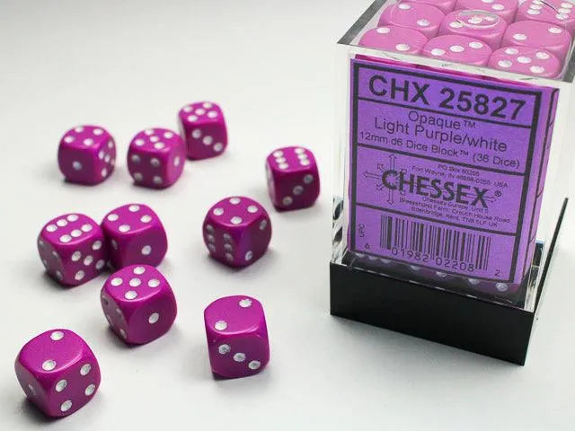 Opaque 12mm d6 Dice Block - Light Purple/White - ZZGames.dk