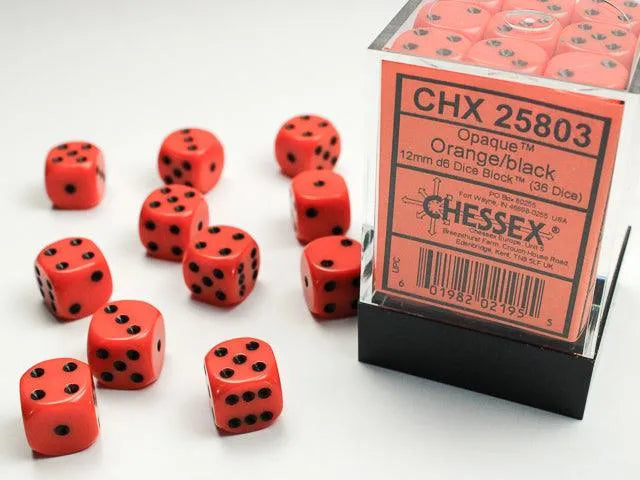 Opaque 12mm d6 Dice Block - Orange/Black - ZZGames.dk