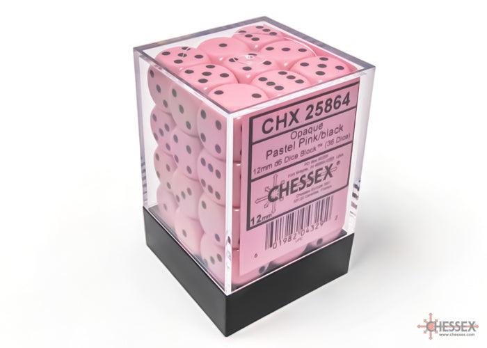Opaque 12mm d6 Dice Block - Pastel Pink/black - ZZGames.dk