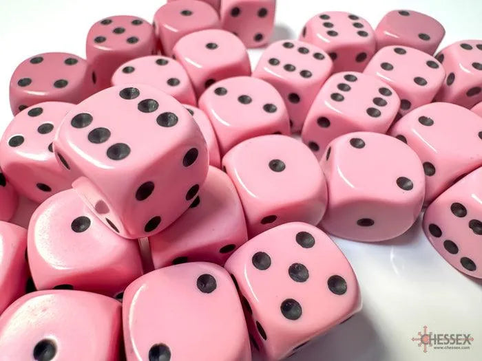 Opaque 12mm d6 Dice Block - Pastel Pink/black - ZZGames.dk