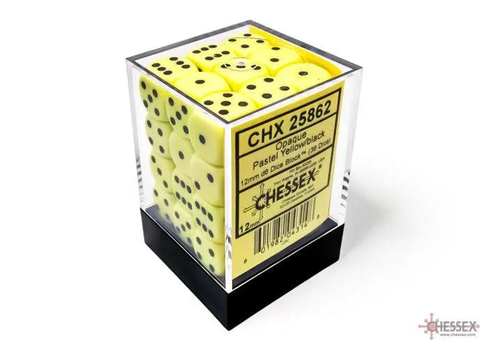 Opaque 12mm d6 Dice Block - Pastel Yellow/black - ZZGames.dk