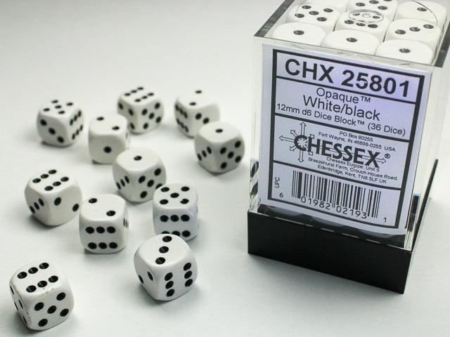 Opaque 12mm d6 Dice Block - White/Black - ZZGames.dk