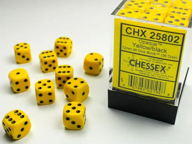 Opaque 12mm d6 Dice Block - Yellow/Black - ZZGames.dk