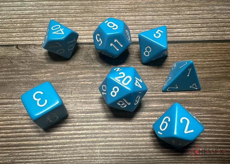 Opaque Polyhedral 7-Die Set - Light Blue/White - ZZGames.dk