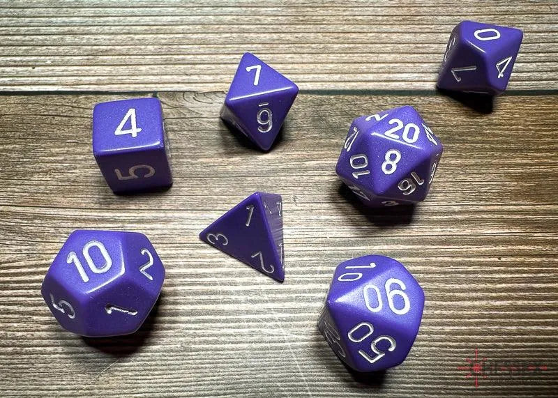 Opaque Polyhedral 7-Die Set - Purple/white - ZZGames.dk