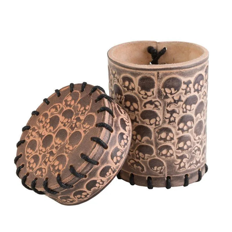 Skull Beige Leather Dice Cup - ZZGames.dk