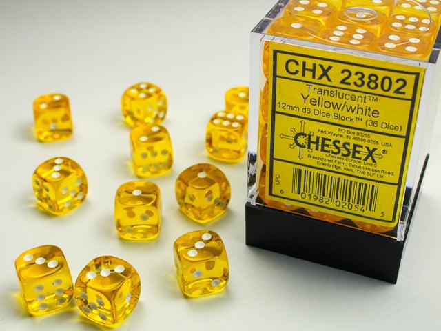 Translucent 12mm d6 Dice Block - Yellow/white - ZZGames.dk