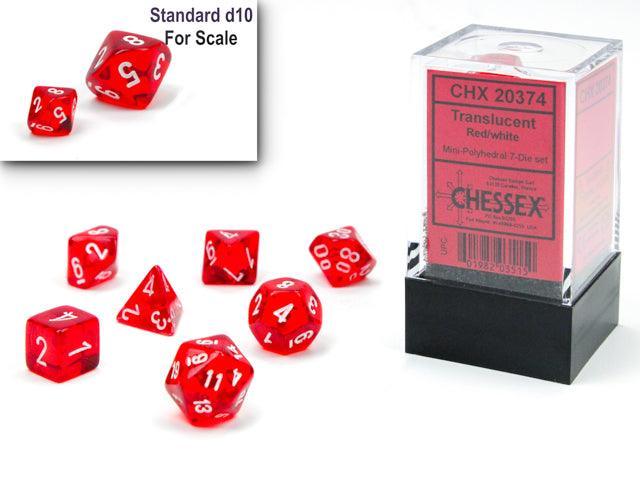 Translucent Mini-Polyhedral 7-Die Set - Red/white - ZZGames.dk