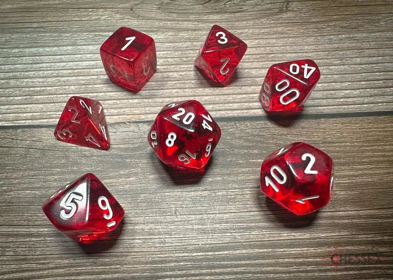 Translucent Polyhedral 7-Die Set - Red/white - ZZGames.dk