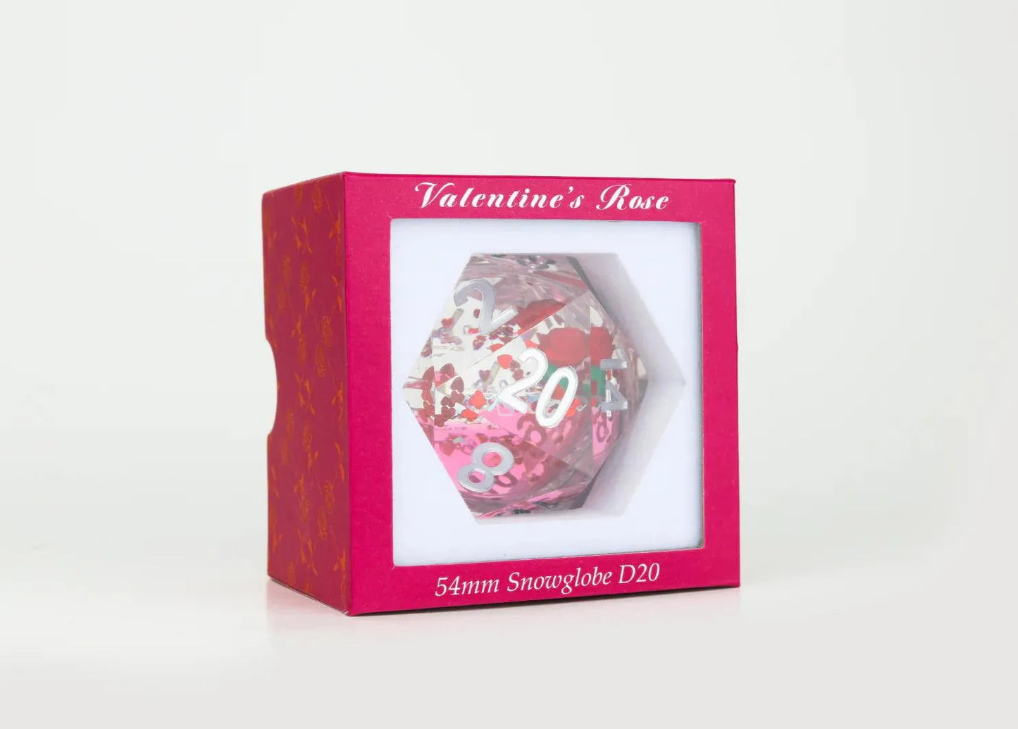 Valentine Rose 54mm Snowglobe D20 Dice - ZZGames.dk